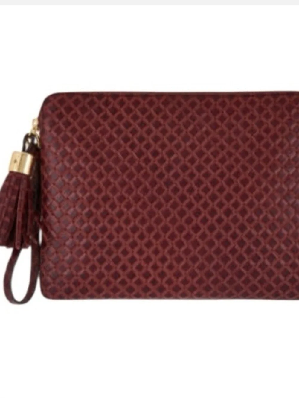 G.I.L.I. Burgundy Embossed Leather Tassel Wristlet Clutch